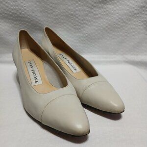 EVAN PICONE RAFFI CREAM NAPPA LEATHER SLIP ON PUMPS BLOCK HEEL SIZE 7.5